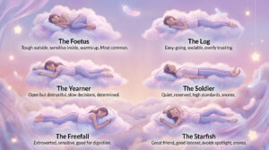 sleep positions, yearner, log, starfish, foetus, soldier, freefall